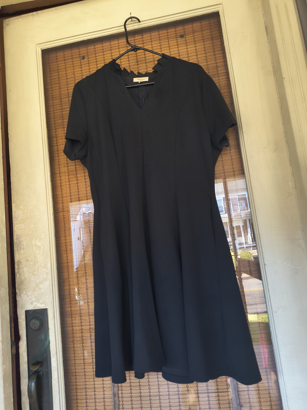 Gilli Fit & Flare Ruffle Neck Dress In Black 2x